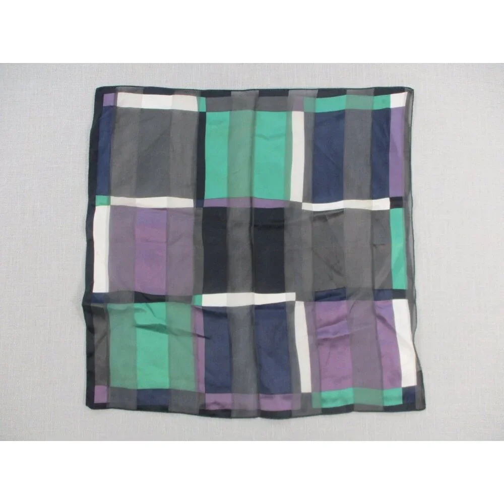Vintage Silk Scarf With Colorful Plaid Design - Casual Brand - 22